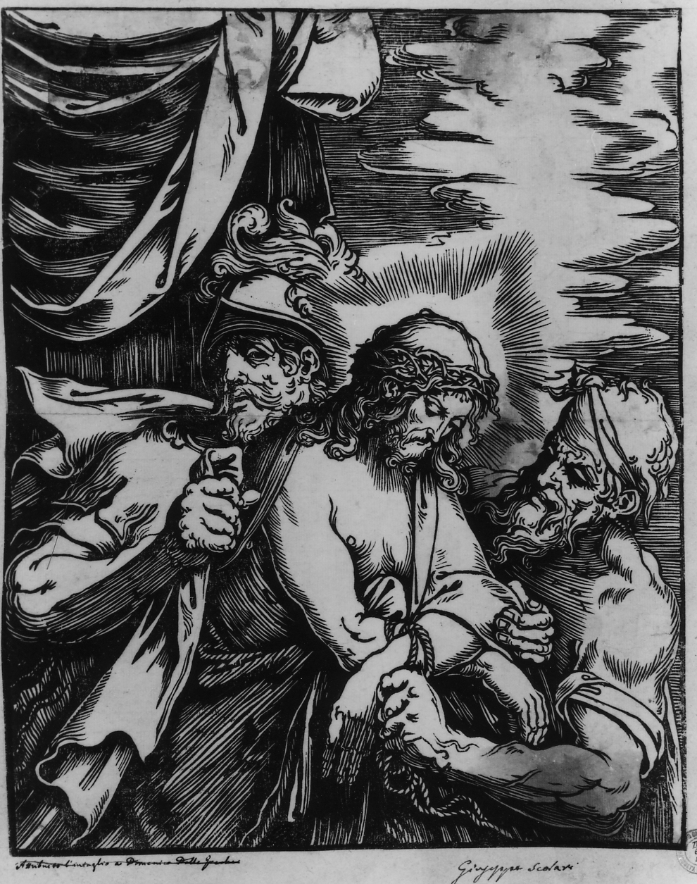 Ecce Homo (stampa smarginata) di Scolari Giuseppe, Vecellio Tiziano (attribuito) (seconda metà sec. XVI)