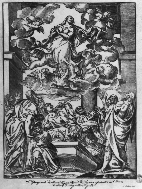 Assunzione della Vergine, assunzione della Madonna (stampa smarginata) di Vecellio Tiziano (prima metà sec. XVI)