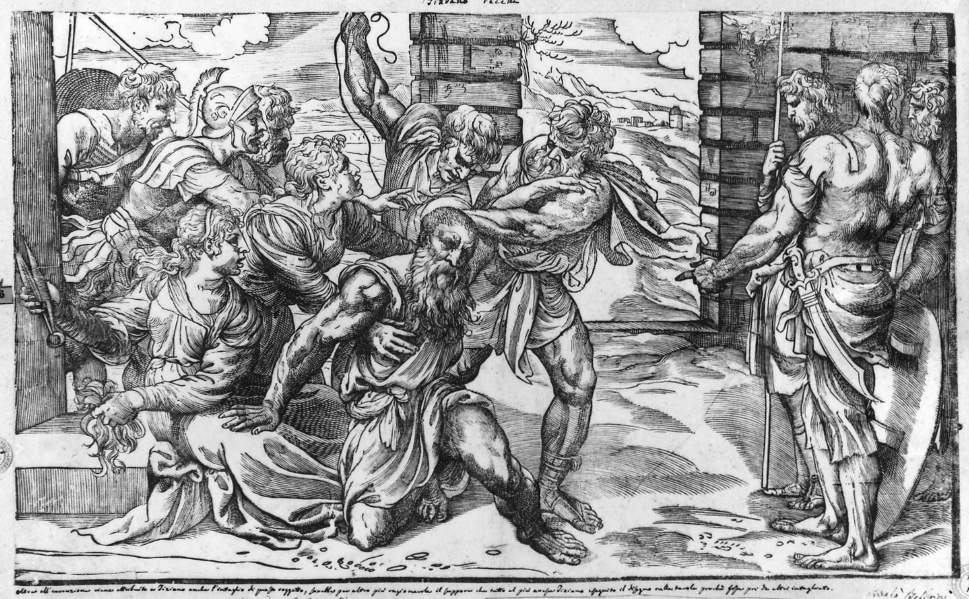 La cattura di Sansone, Sansone catturato dai Filistei (stampa smarginata) di Vecellio Tiziano, Boldrini Niccolò (seconda metà sec. XVI)