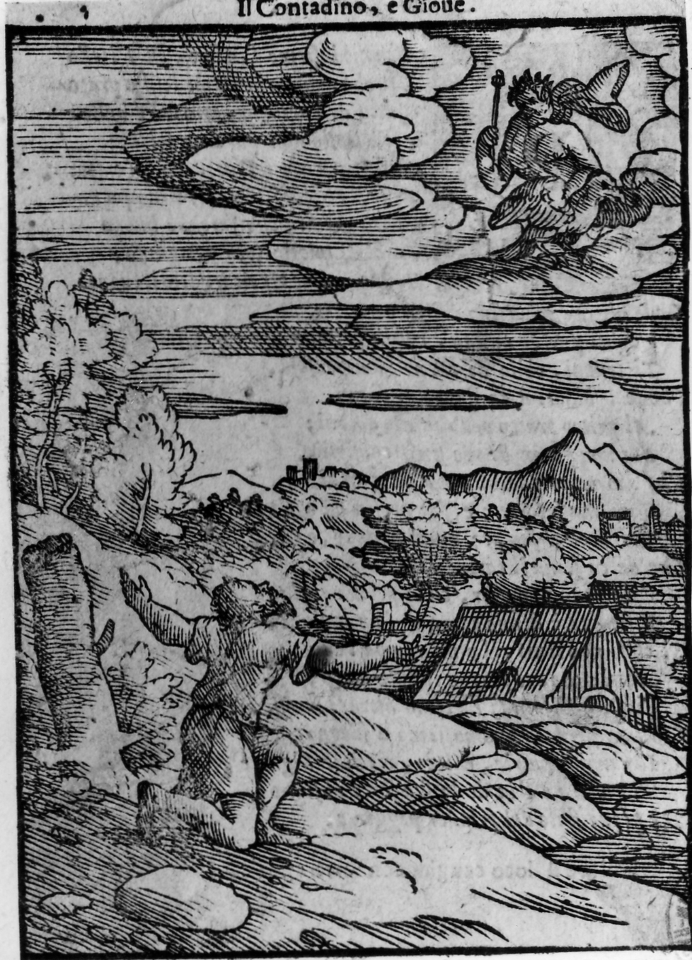 favola del contadino e Zeus (stampa smarginata, serie) di Verdizotti Giovanni Mario (sec. XVI)