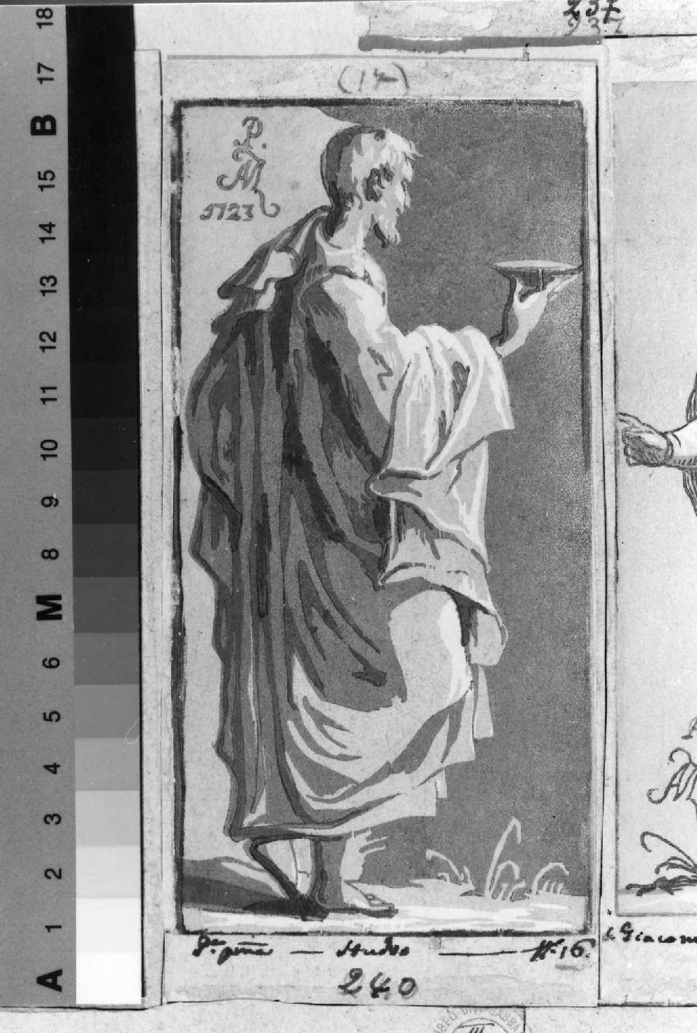 Uomo con ciotola, Santo (stampa smarginata, serie) di Zanetti conte Anton Maria, Parmigianino (sec. XVIII)
