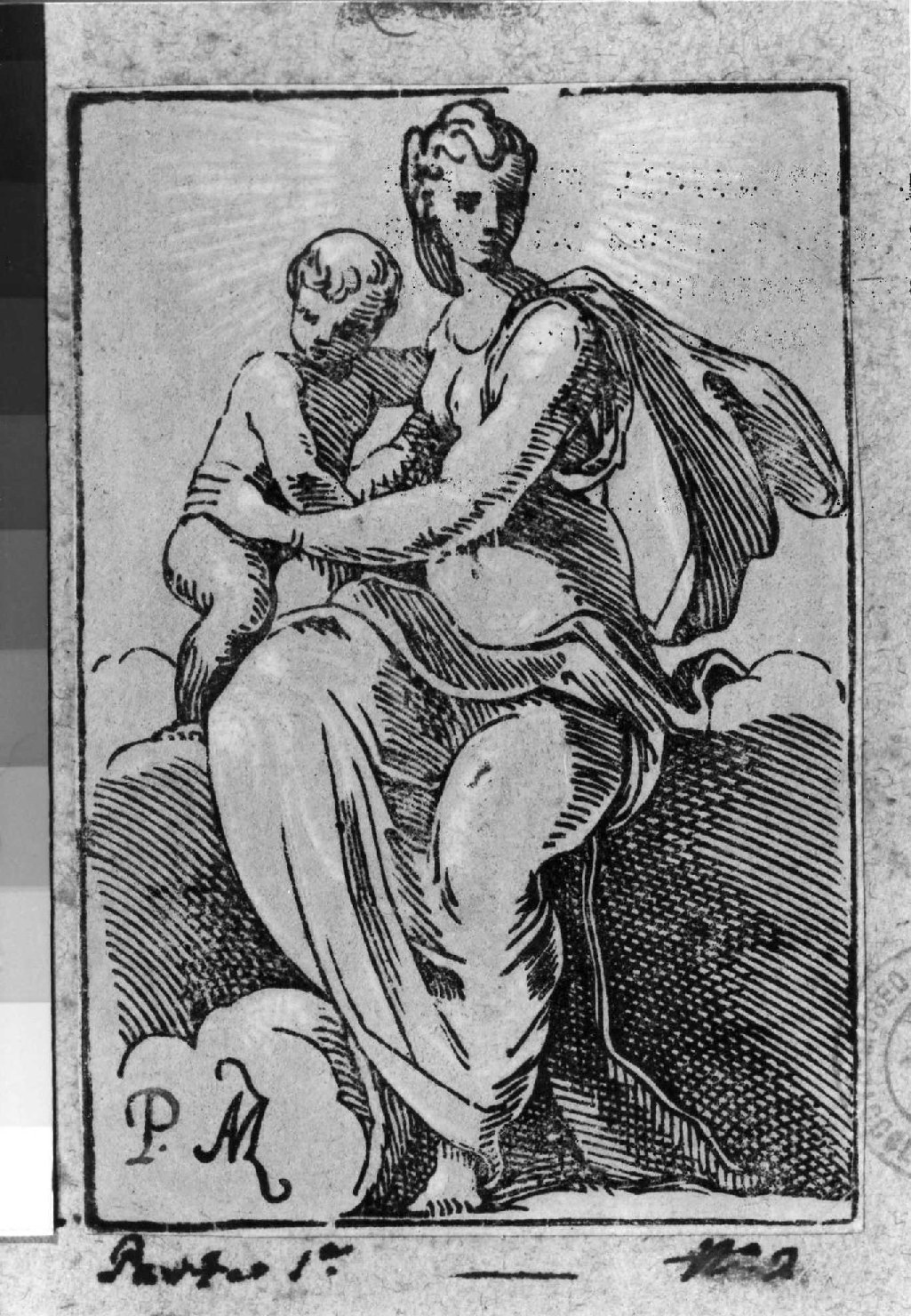 Madonna con Bambino sulle nuvole (stampa smarginata, serie) di Zanetti conte Anton Maria, Parmigianino (sec. XVIII)