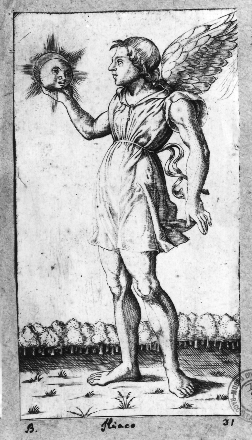 Iliaco: Genio del fuoco/ Gli Spiriti e le Virtù, Iliaco (stampa smarginata, serie) di Ladenspelder Johann (sec. XVI)