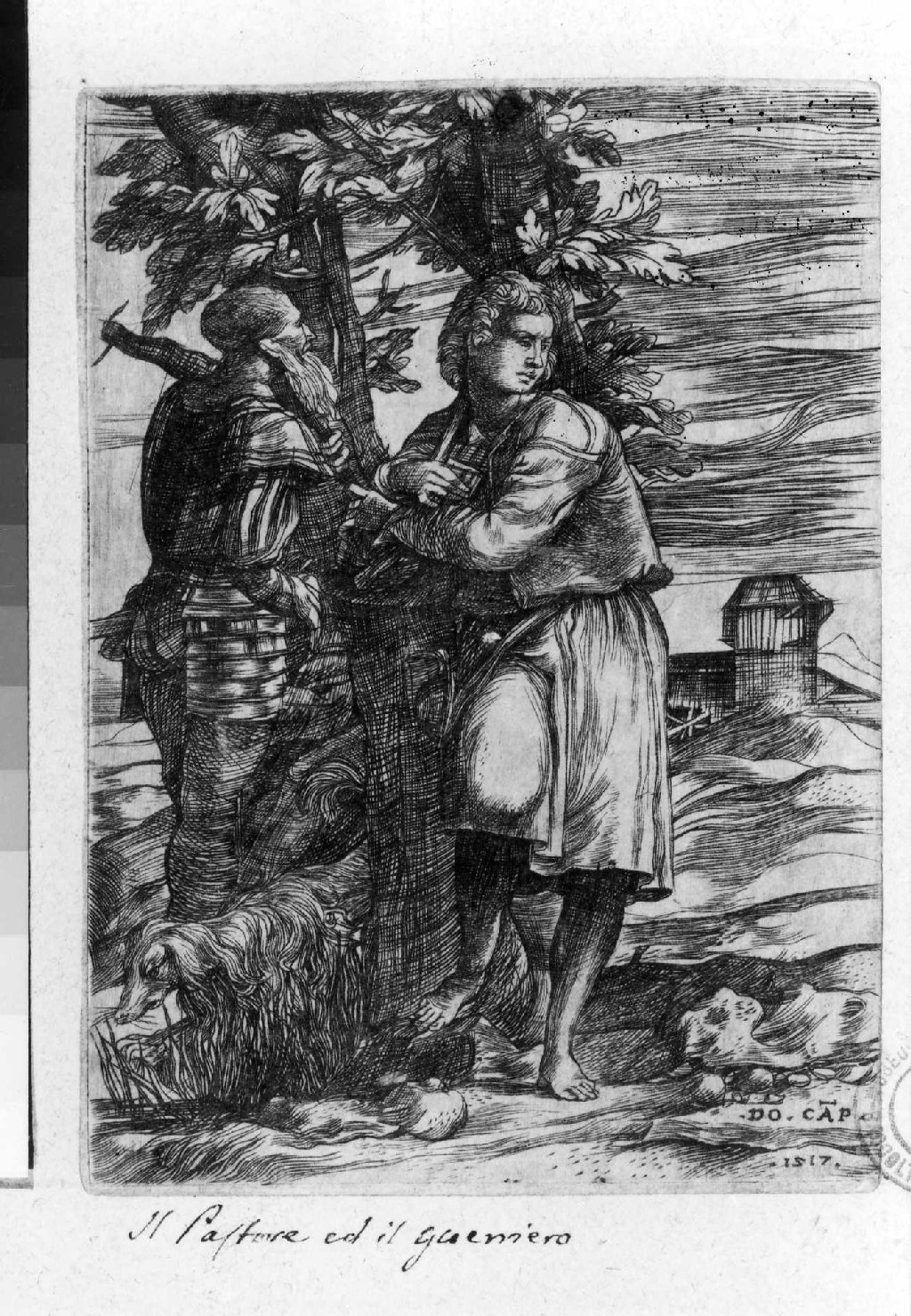 scena campestre con figure (stampa smarginata) di Campagnola Domenico (sec. XVI)