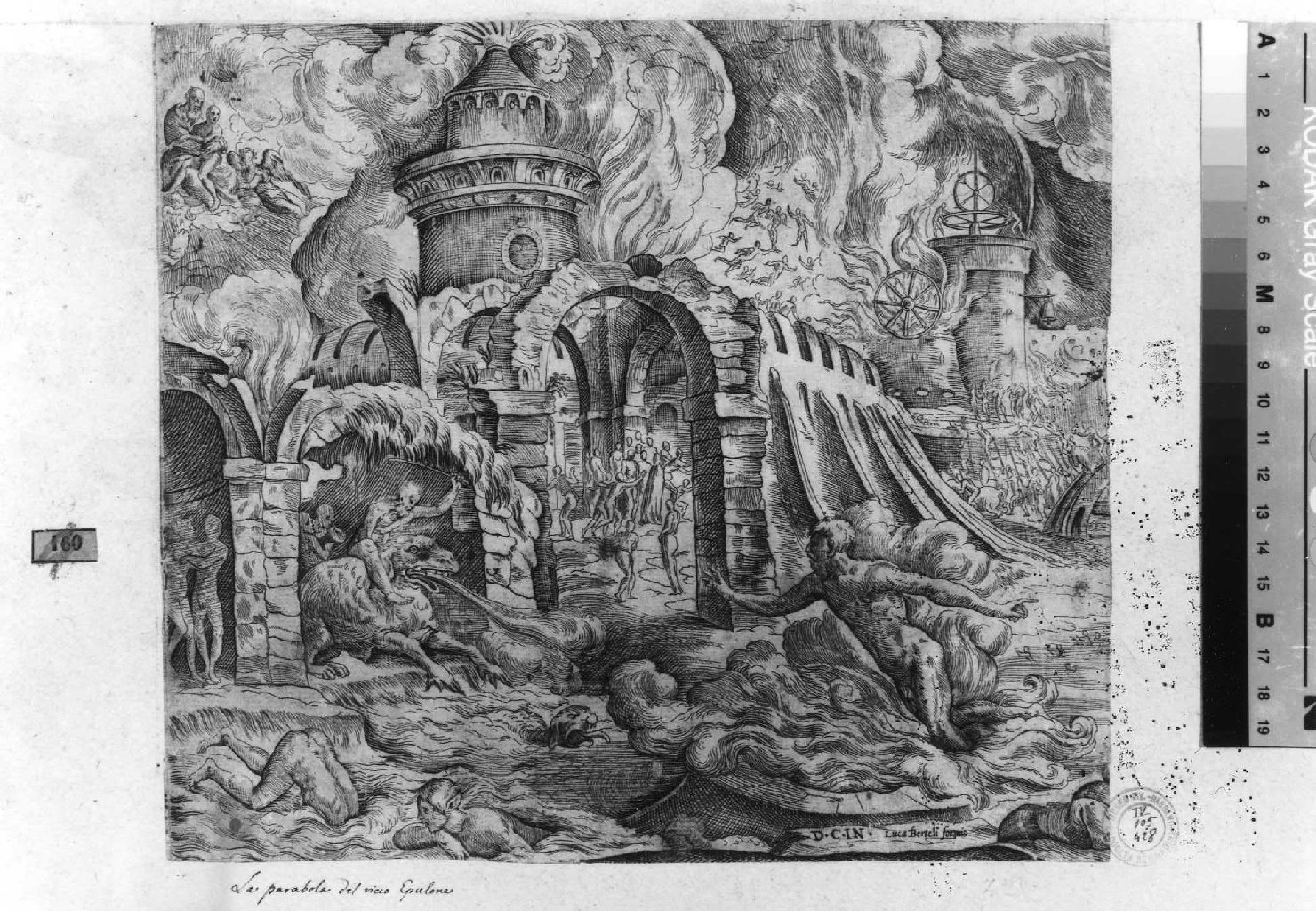 parabola del ricco Epulone (stampa smarginata) di Campagnola Domenico (seconda metà sec. XVI)