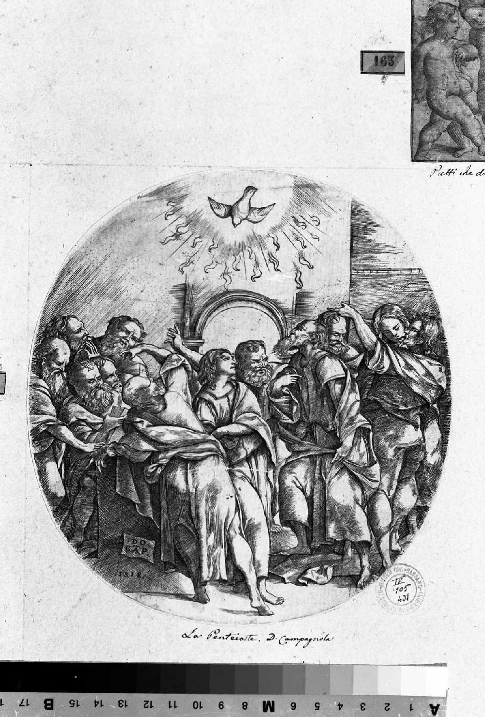Pentecoste (stampa smarginata) di Campagnola Domenico, Vecellio Tiziano (sec. XVI)