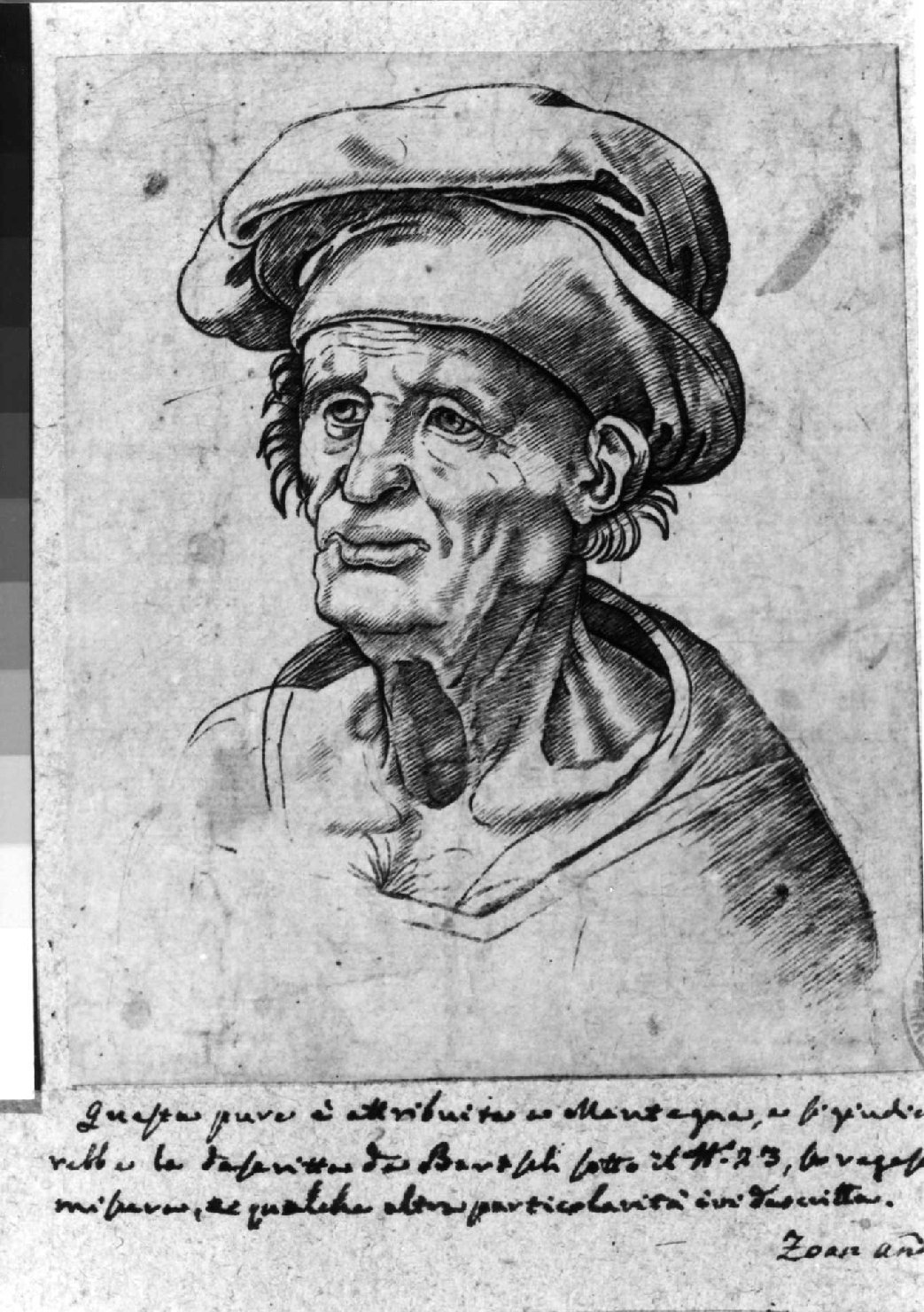 testa d'uomo (stampa smarginata) di Zoan Andrea (attribuito), Leonardo da Vinci (attribuito) (inizio sec. XVI)