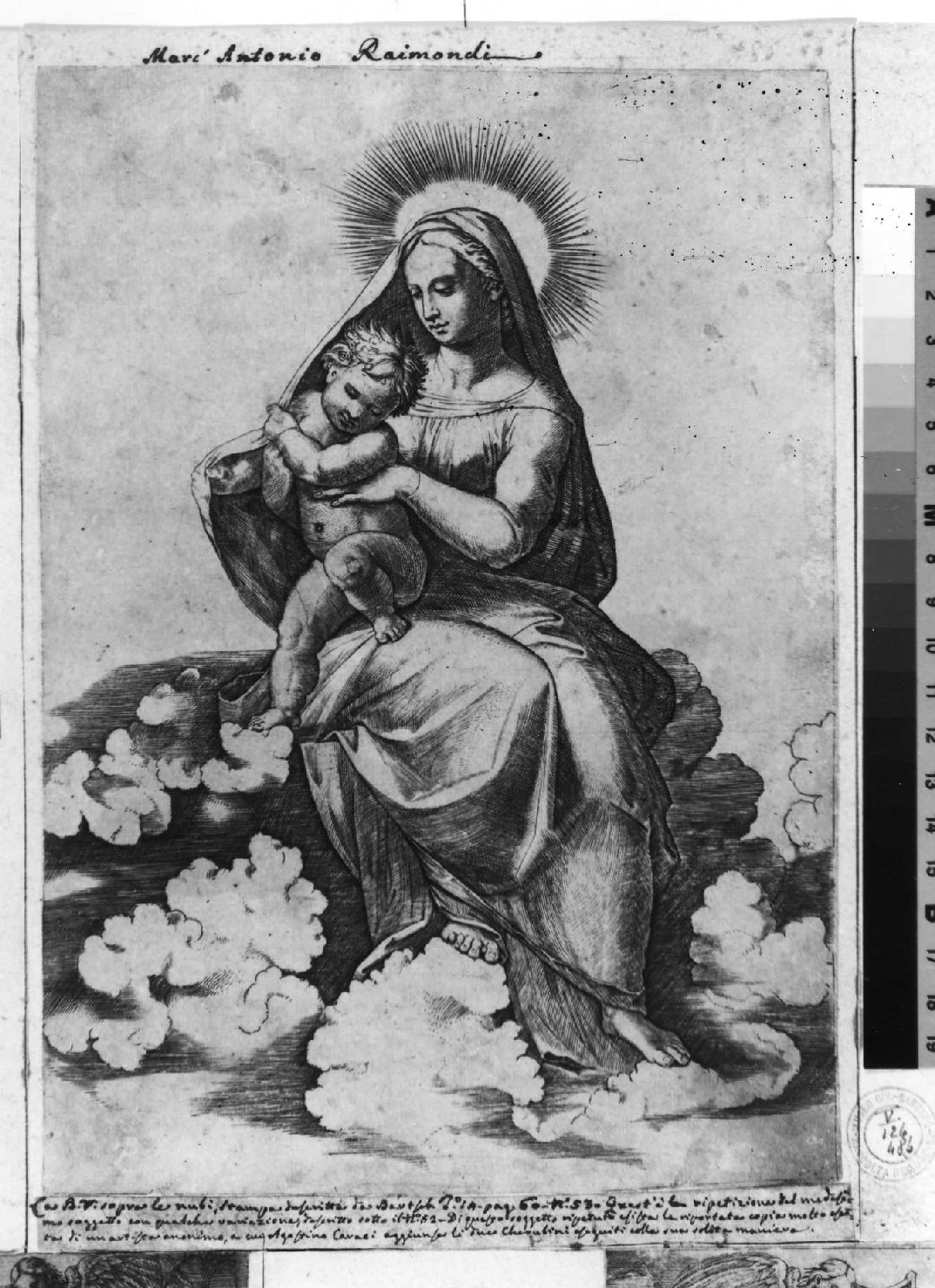 Madonna con Bambino (stampa smarginata) di Raimondi Marcantonio, Sanzio Raffaello (sec. XVI)