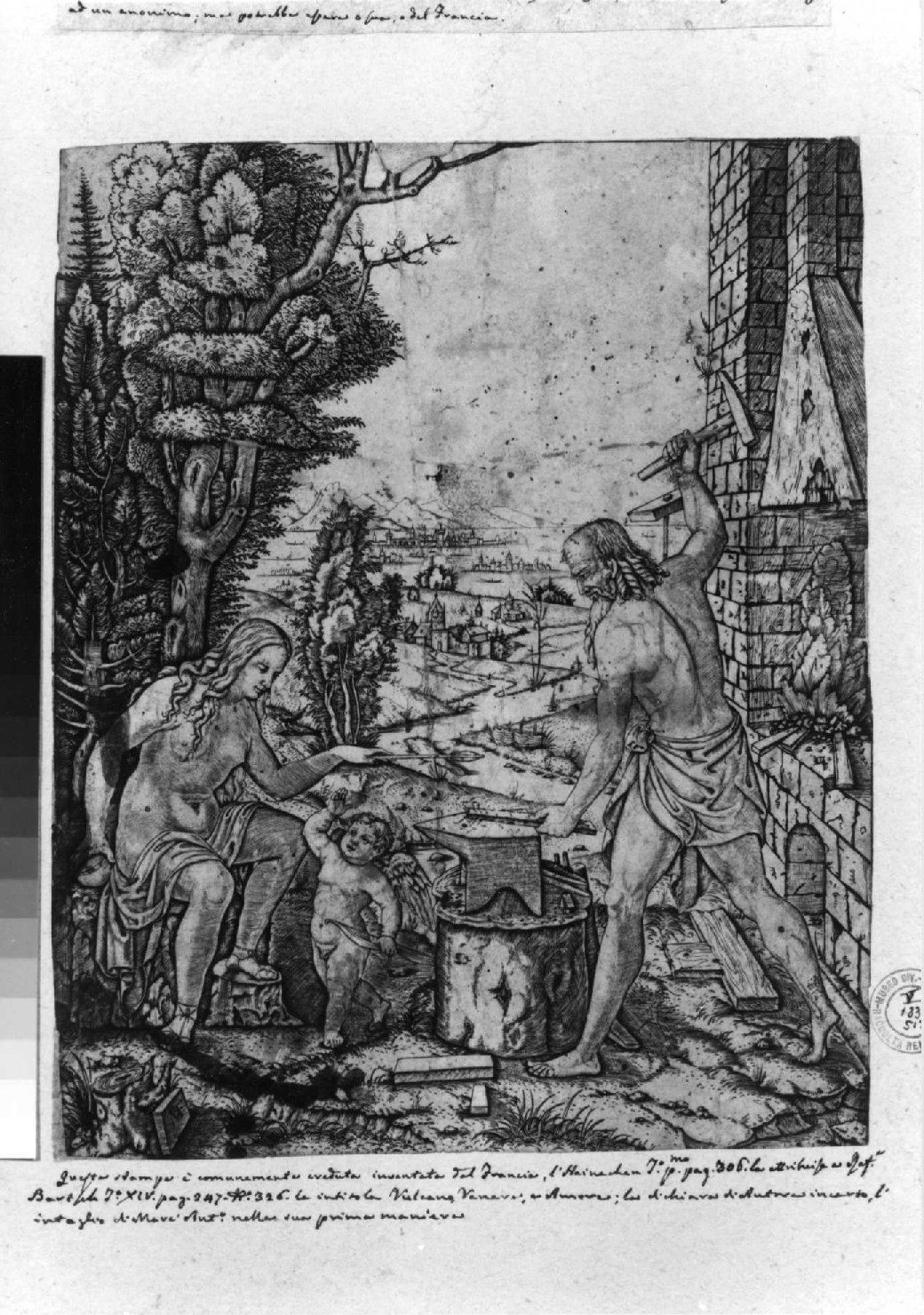 Venere e Cupido con Vulcano (stampa smarginata) di Raimondi Marcantonio, Raibolini Francesco detto Francia (attribuito) (sec. XVI)