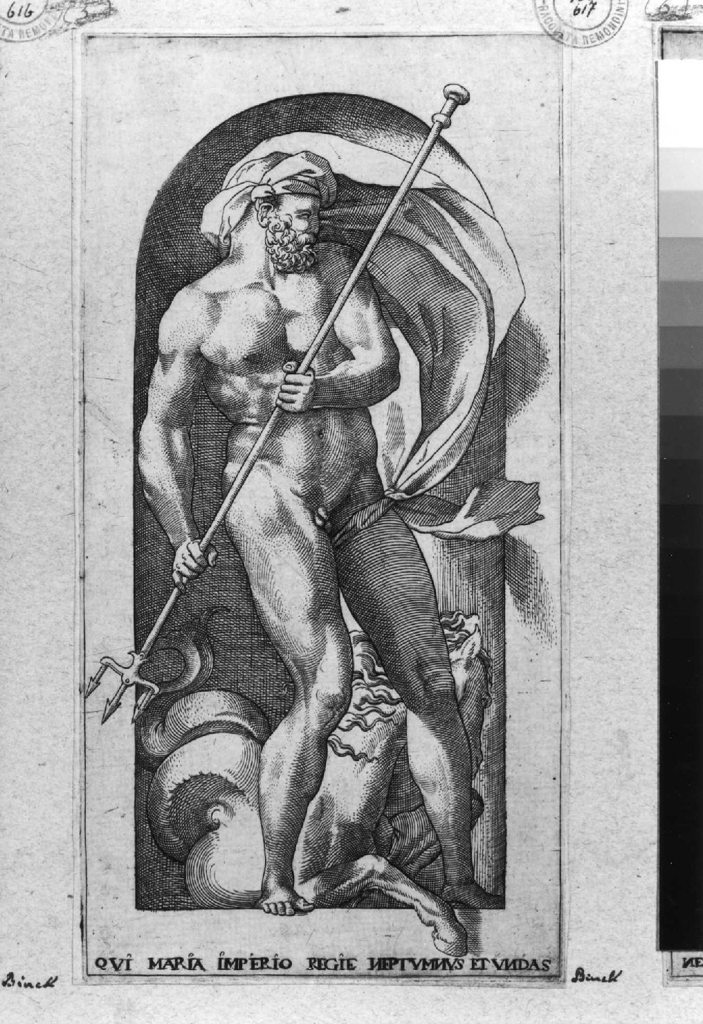 Nettuno (stampa smarginata, serie) di Rosso Fiorentino, Binck Jacob (sec. XVI)