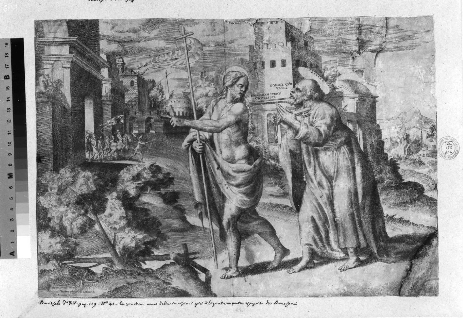 Cristo appare a San Pietro alle porte di Roma (stampa smarginata) di Sanzio Raffaello, Bonasone Giulio (sec. XVI)