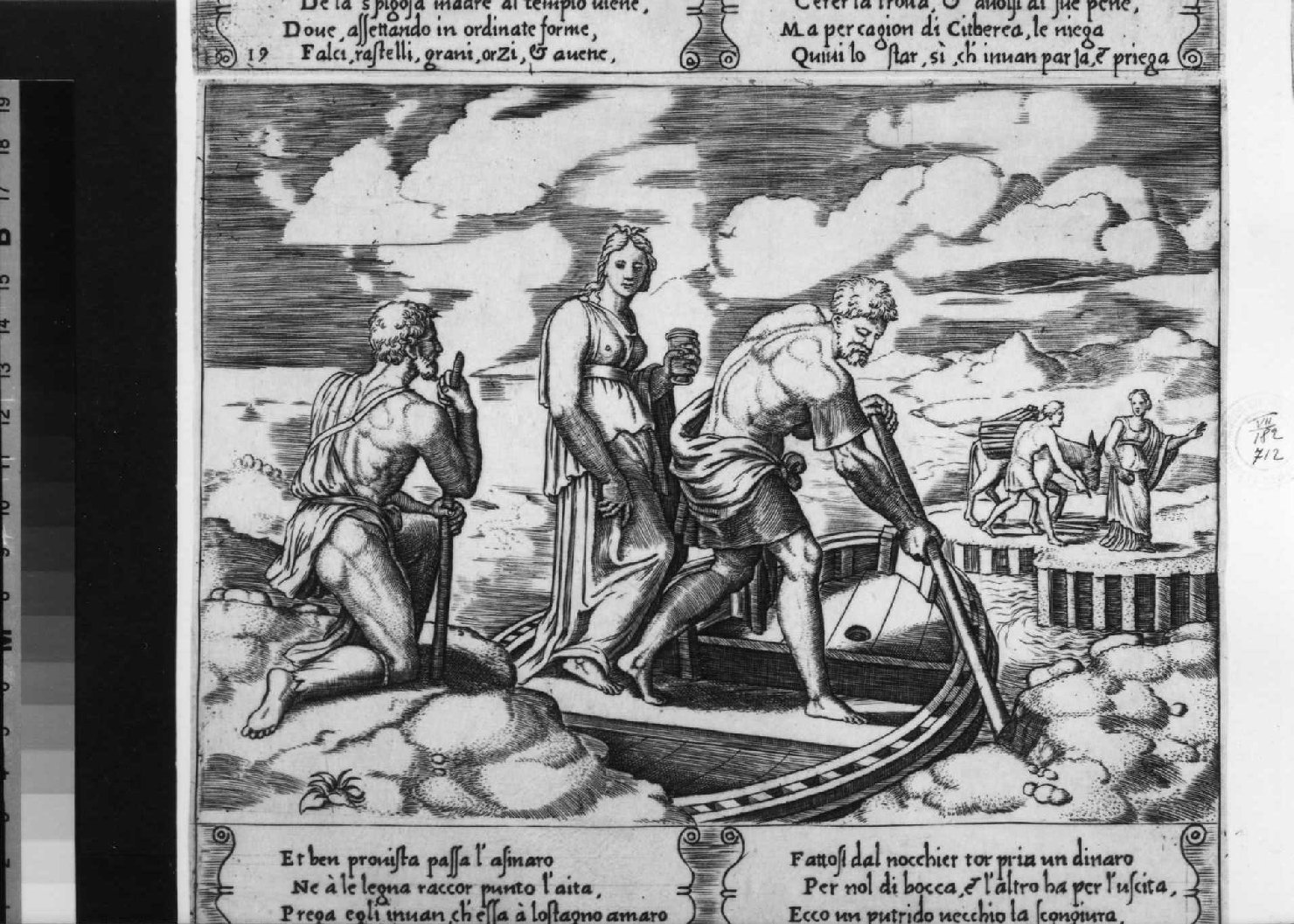 Psiche sale sulla barca di Caronte (stampa smarginata) di Coxie Michiel I, Maestro della B nel Dado (sec. XVI)
