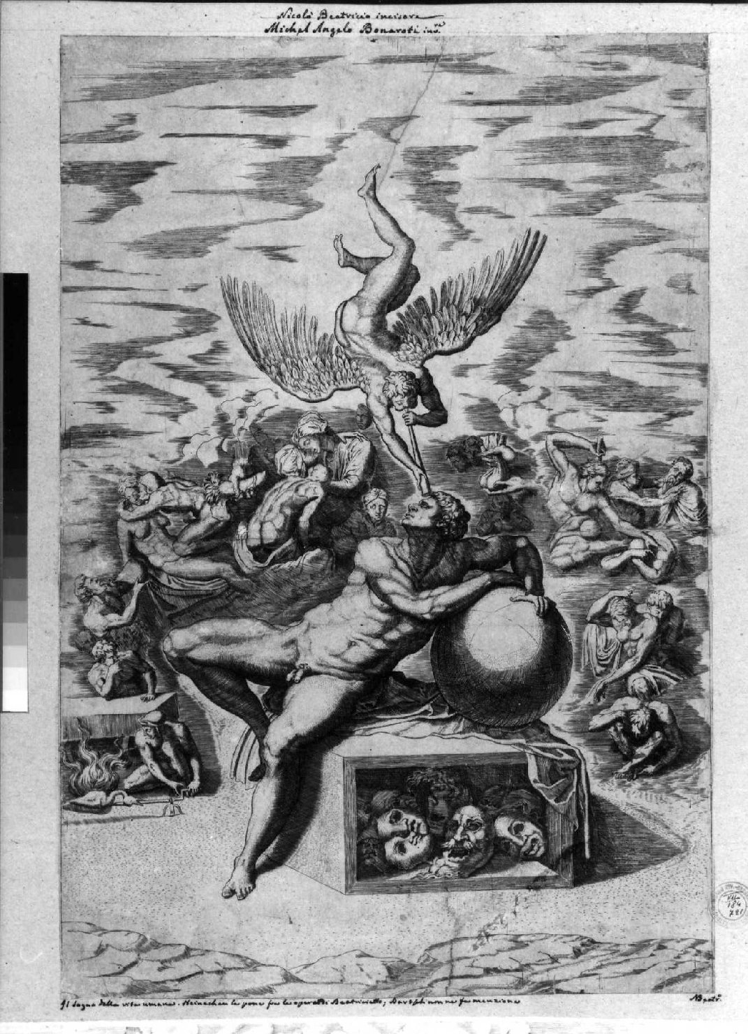 scena allegorica (stampa smarginata) di Buonarroti Michelangelo, Beatrizet Nicolas (sec. XVI)