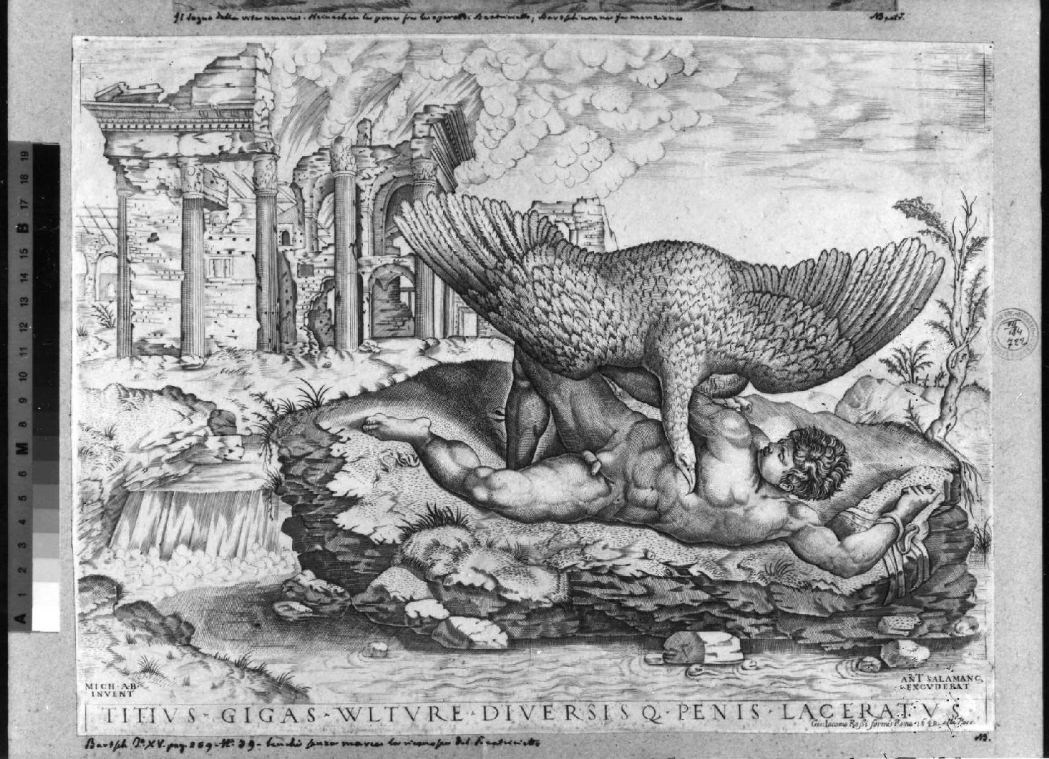 Tizio e l'avvoltoio (stampa smarginata) di Buonarroti Michelangelo, Beatrizet Nicolas (sec. XVII)