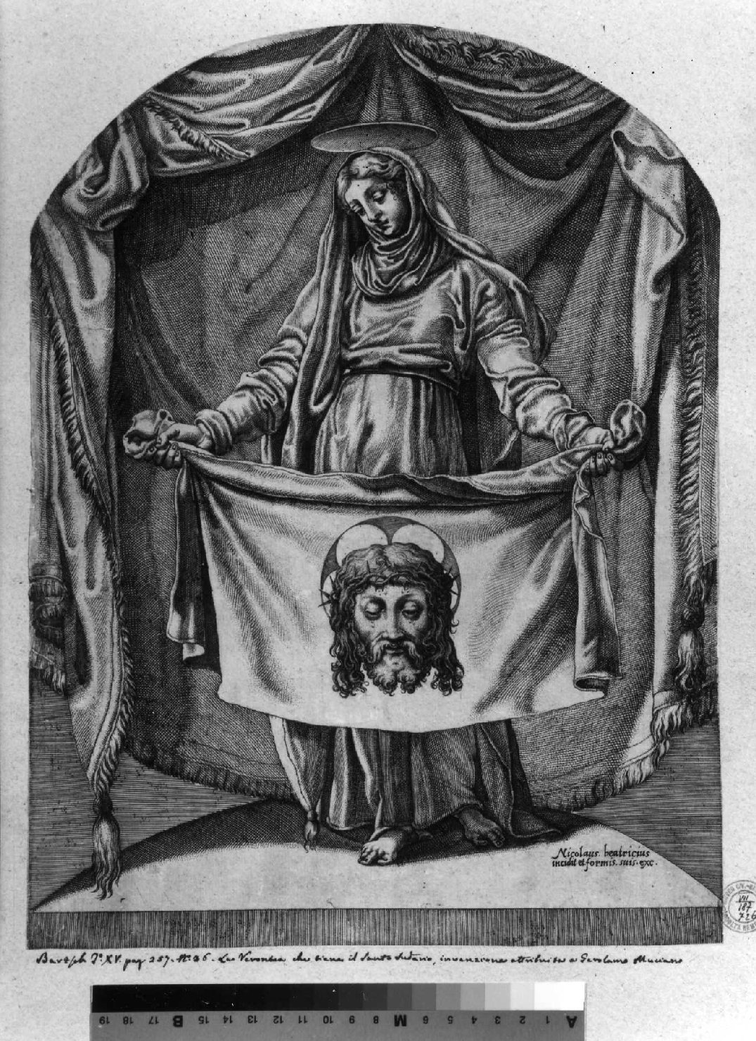 Santa Veronica sostiene il velo (stampa smarginata) di Beatrizet Nicolas, Muziano Girolamo (sec. XVI)
