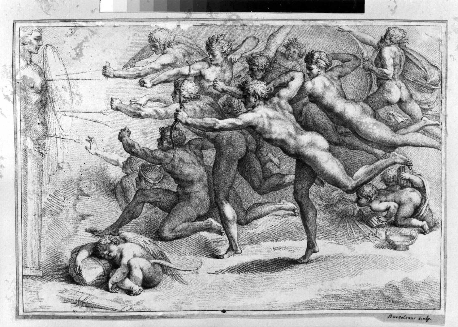 arcieri (stampa smarginata) di Bartolozzi Francesco, Buonarroti Michelangelo (sec. XVIII)