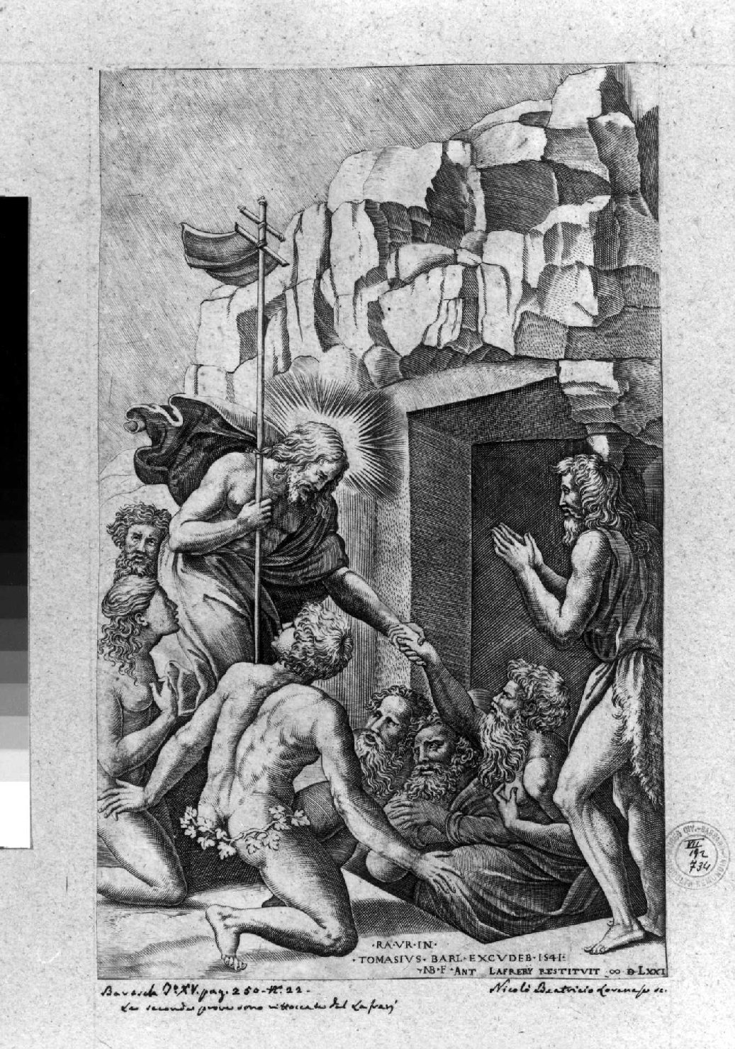 Cristo libera gli eletti del limbo (stampa smarginata) di Sanzio Raffaello, Beatrizet Nicolas (sec. XVI)