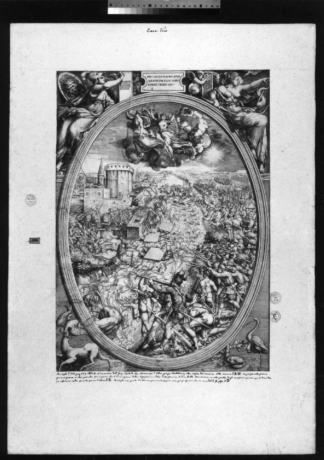 Carlo V attraversa l'Elba con il suo esercito (stampa smarginata) di Vico Enea, Scultori Giovanni Battista (attribuito) (sec. XVI)