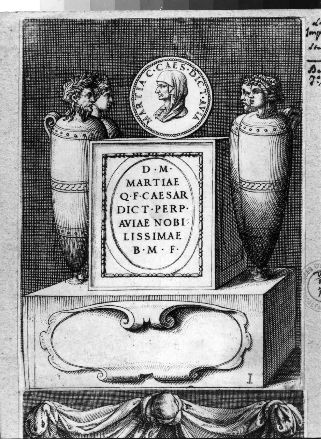 medaglia con ritratto di Marzia (stampa smarginata) di Vico Enea (sec. XVI)