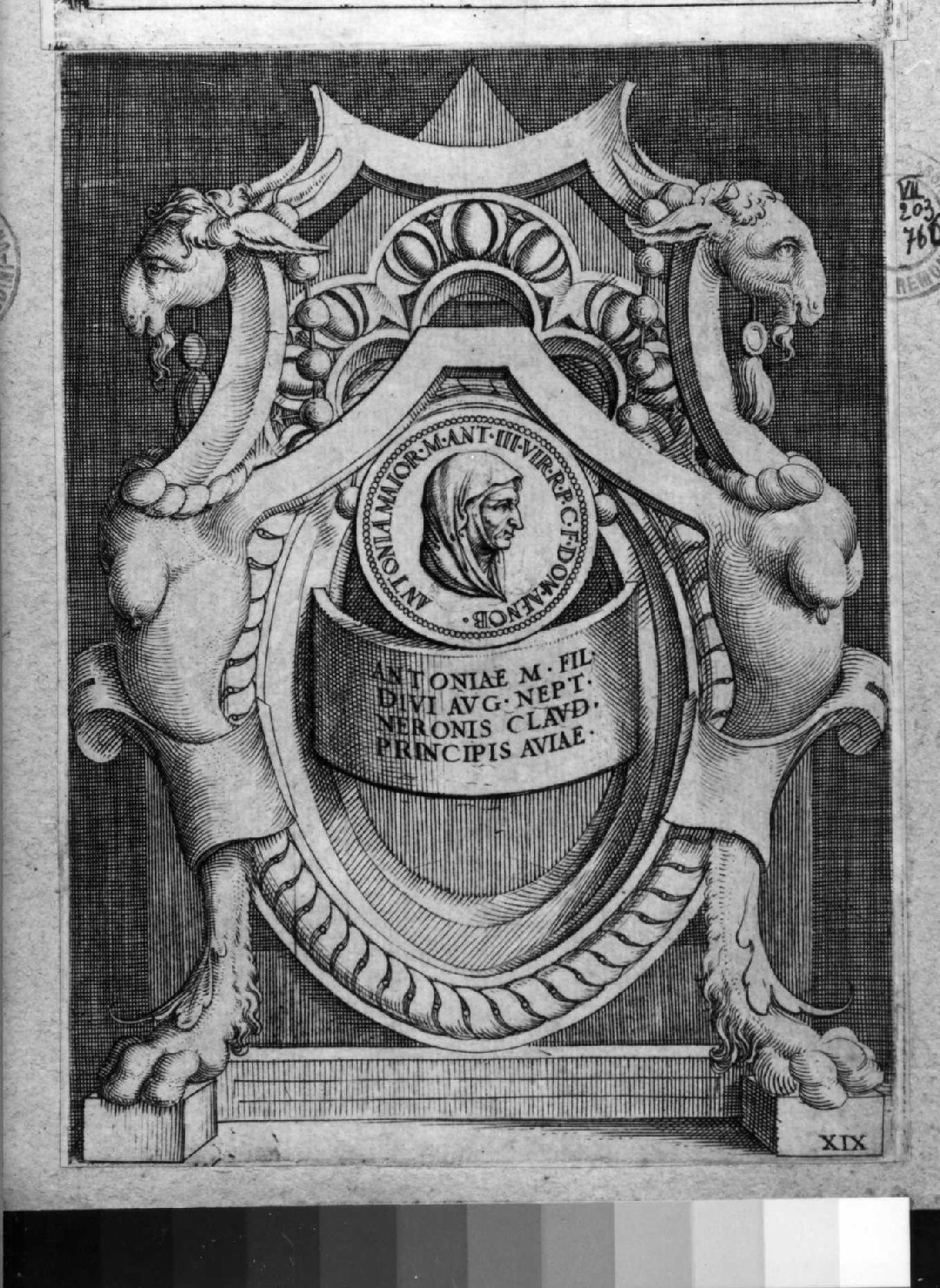 medaglia con ritratto di Antonia (stampa smarginata) di Vico Enea (sec. XVI)