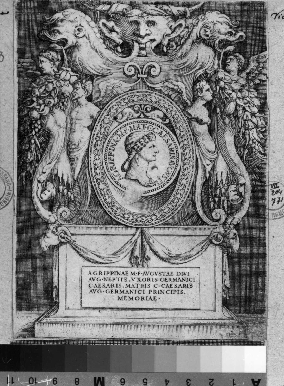 medaglia con ritratto di Agrippina (stampa smarginata) di Vico Enea (sec. XVI)