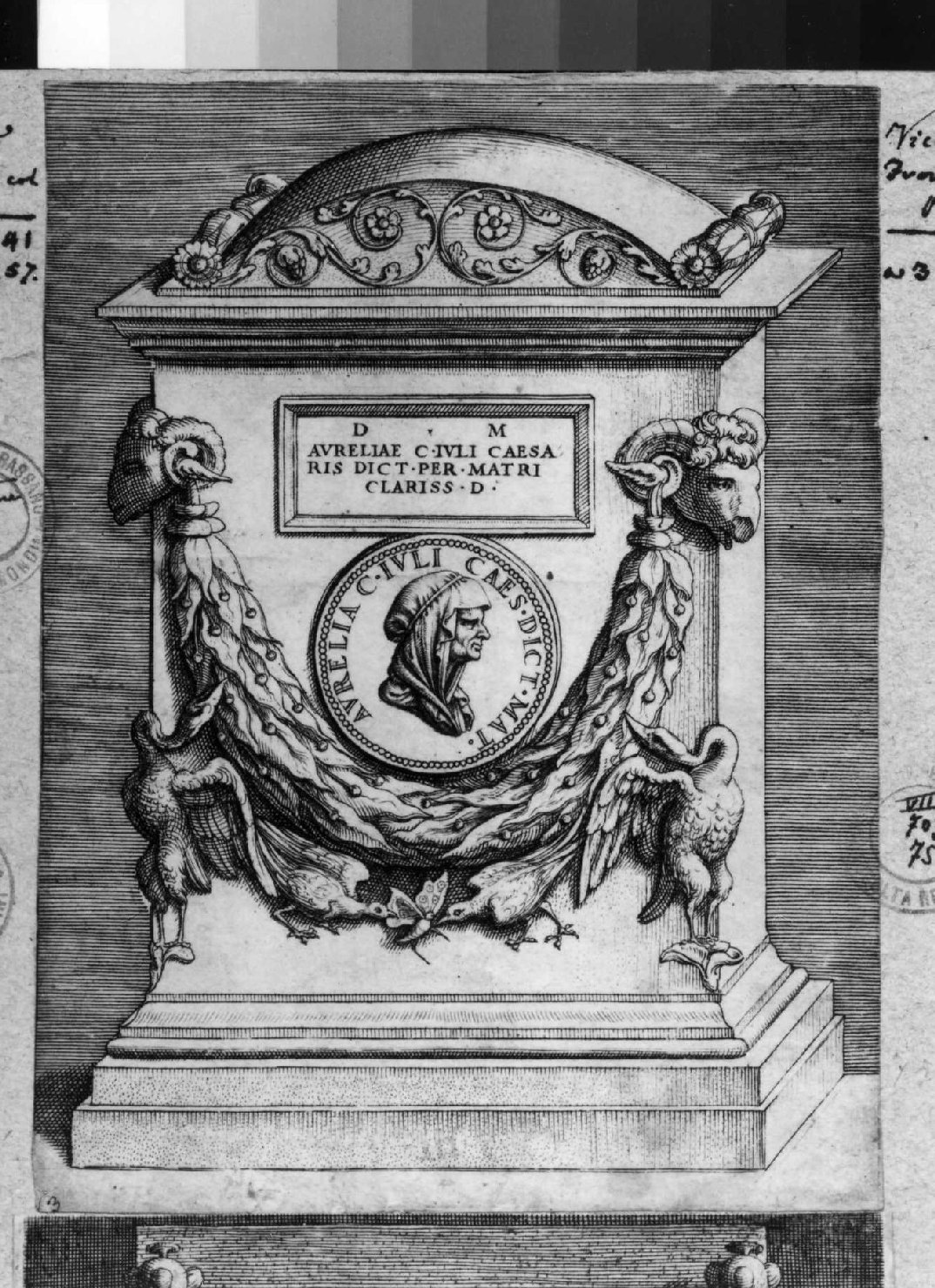 medaglia con ritratto di Aurelia (stampa smarginata) di Vico Enea (sec. XVI)