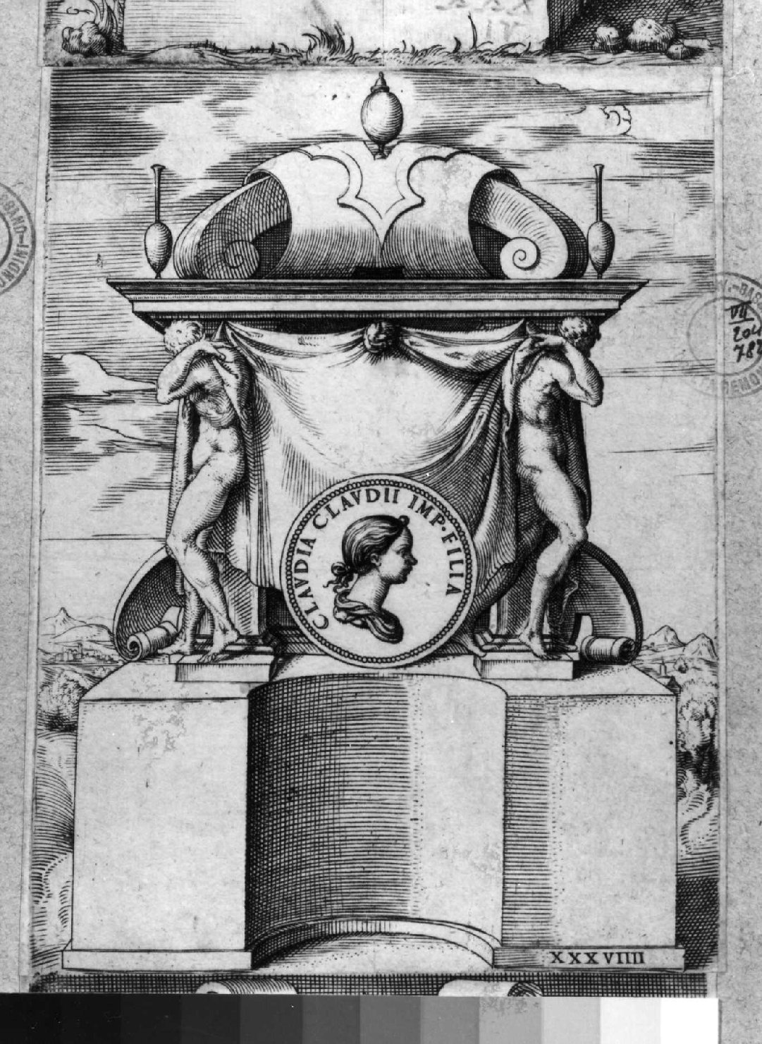 medaglia con ritratto di Claudia (stampa smarginata) di Vico Enea (sec. XVI)