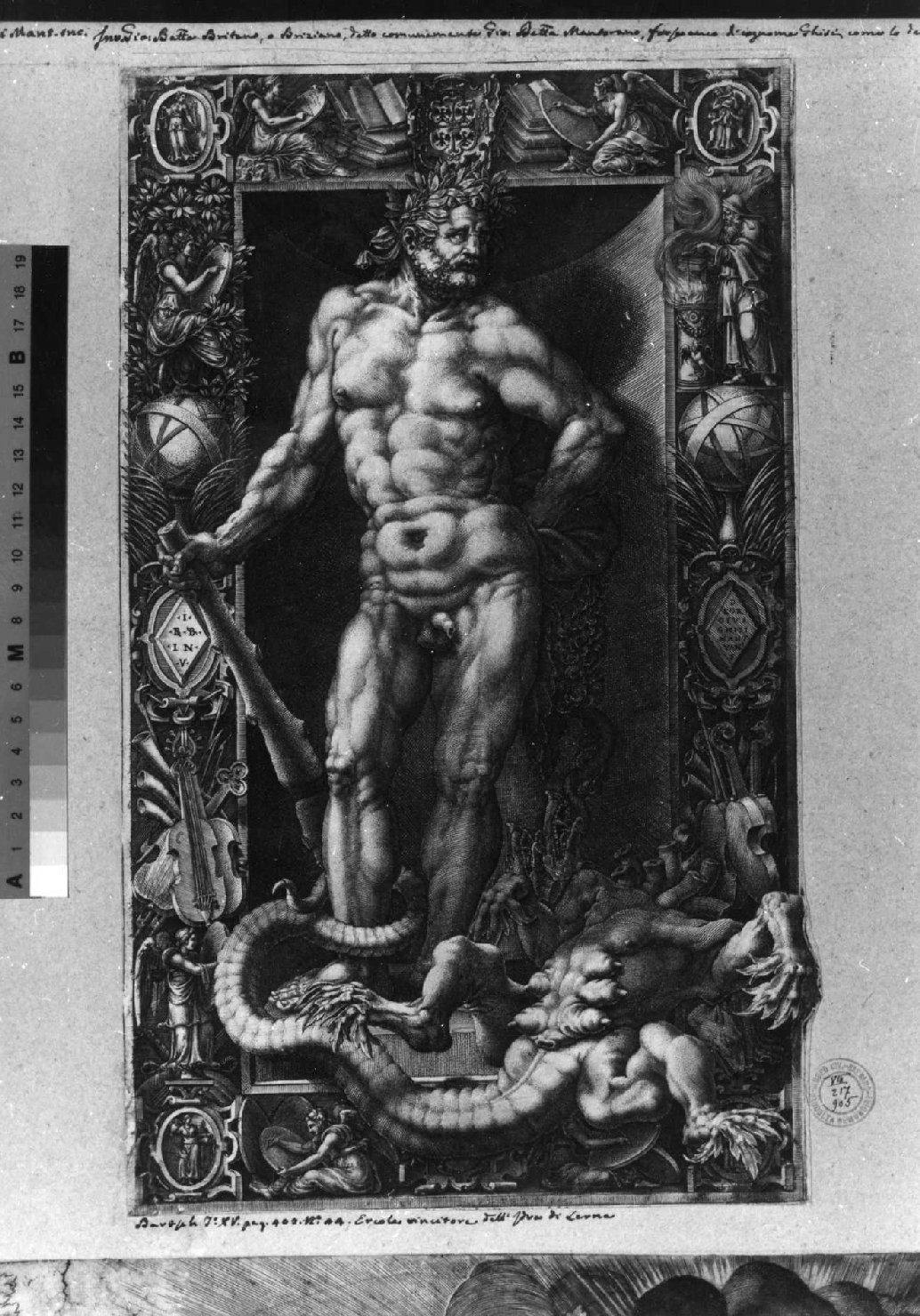 Ercole e l'idra di Lerna (stampa smarginata) di Ghisi Giorgio, Bertani Giovanni Battista (sec. XVI)