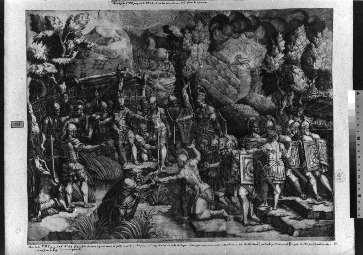 Sinone condotto a Troia (stampa smarginata) di Ghisi Giorgio, Bertani Giovanni Battista (sec. XVI)