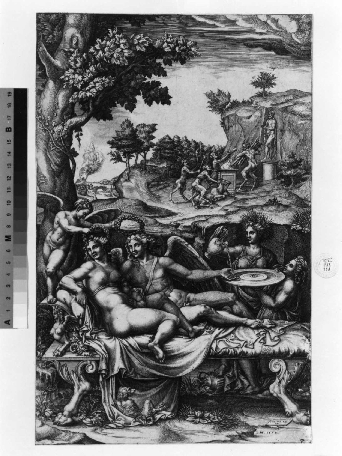Cupido e Psiche (stampa smarginata) di Ghisi Giorgio, Giulio Romano (sec. XVI)