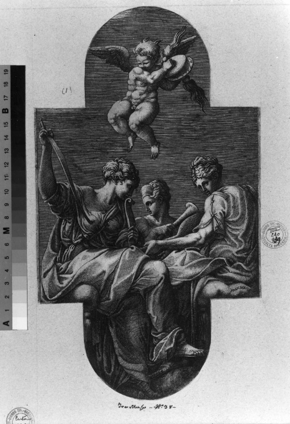 Apollo, Pan e le Muse (stampa tagliata, serie) di Primaticcio Francesco, Ghisi Giorgio (sec. XVI)