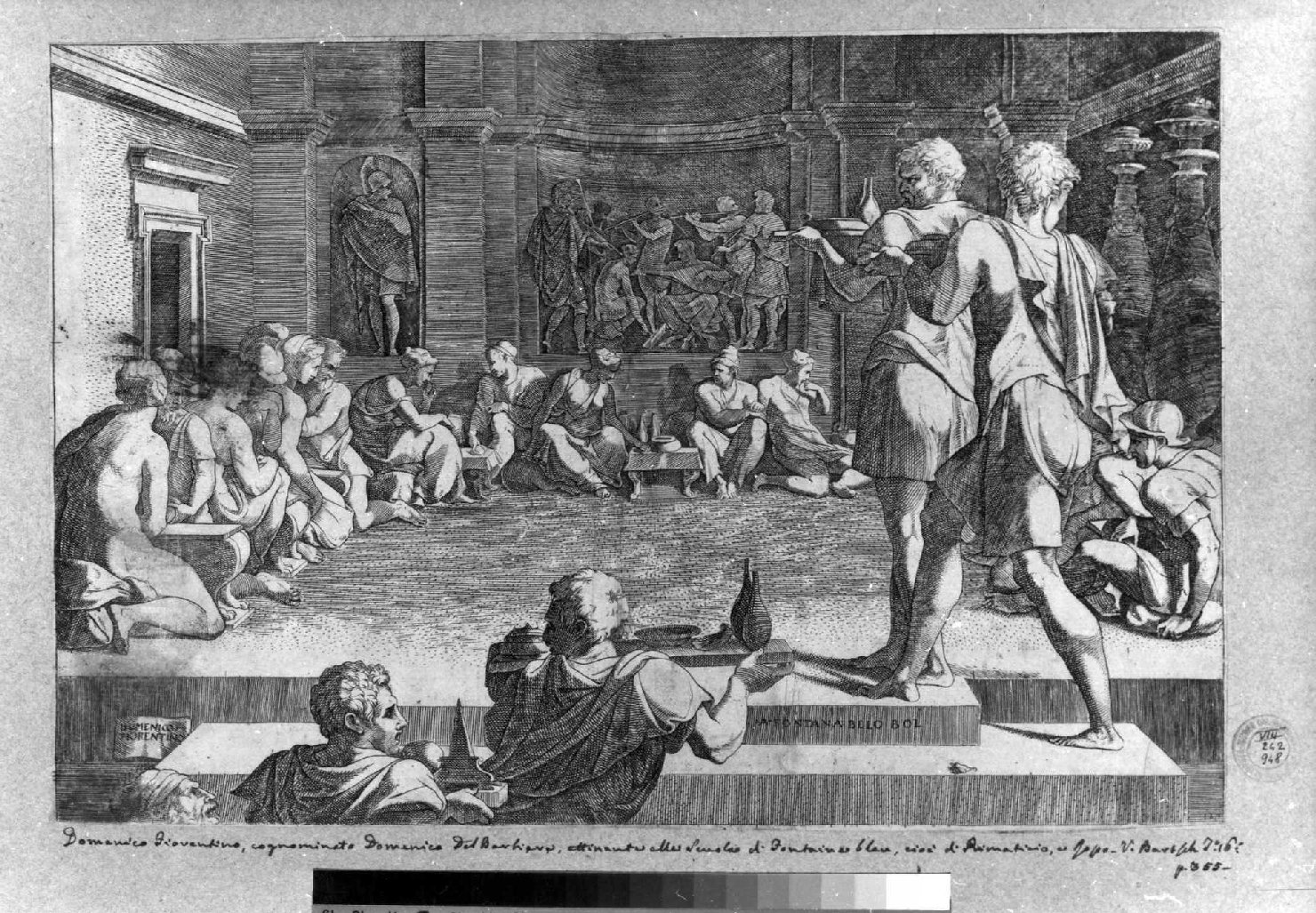 banchetto di Persepoli (stampa smarginata) di Del Barbiere Domenico, Primaticcio Francesco (terzo quarto sec. XVI)