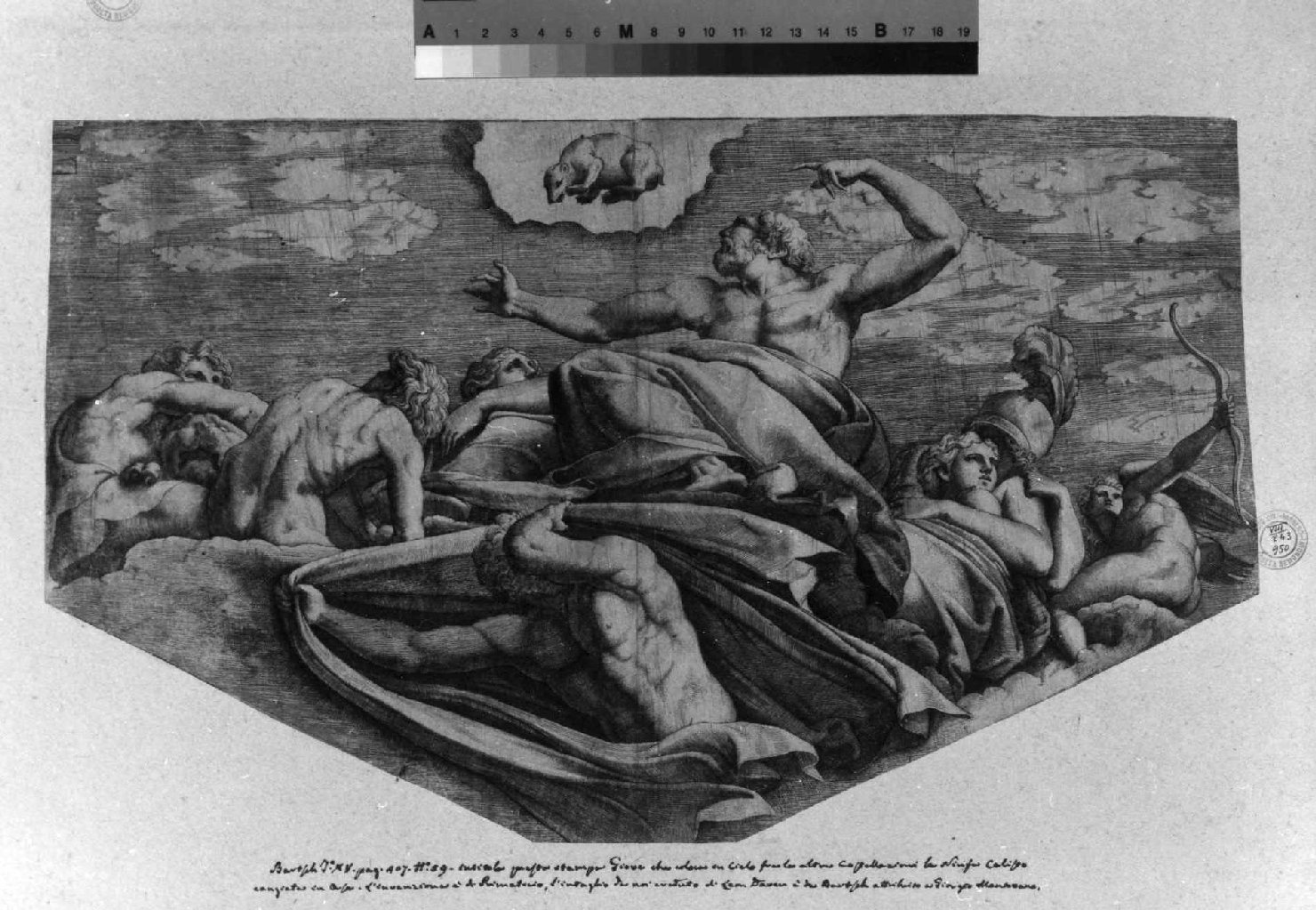Giove e Callisto (stampa tagliata) di Ghisi Giorgio (attribuito), Primaticcio Francesco (sec. XVI)