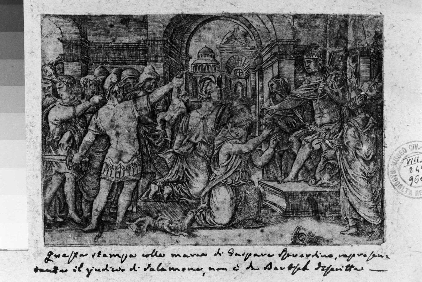 Giudizio di Salomone (stampa smarginata) di Reverdy Georges (sec. XVI)