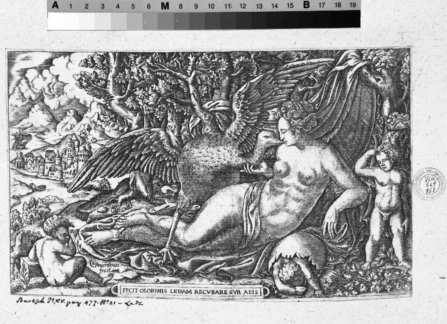 nascita di Castore, Polluce e Elena (stampa smarginata) di Reverdy Georges (sec. XVI)