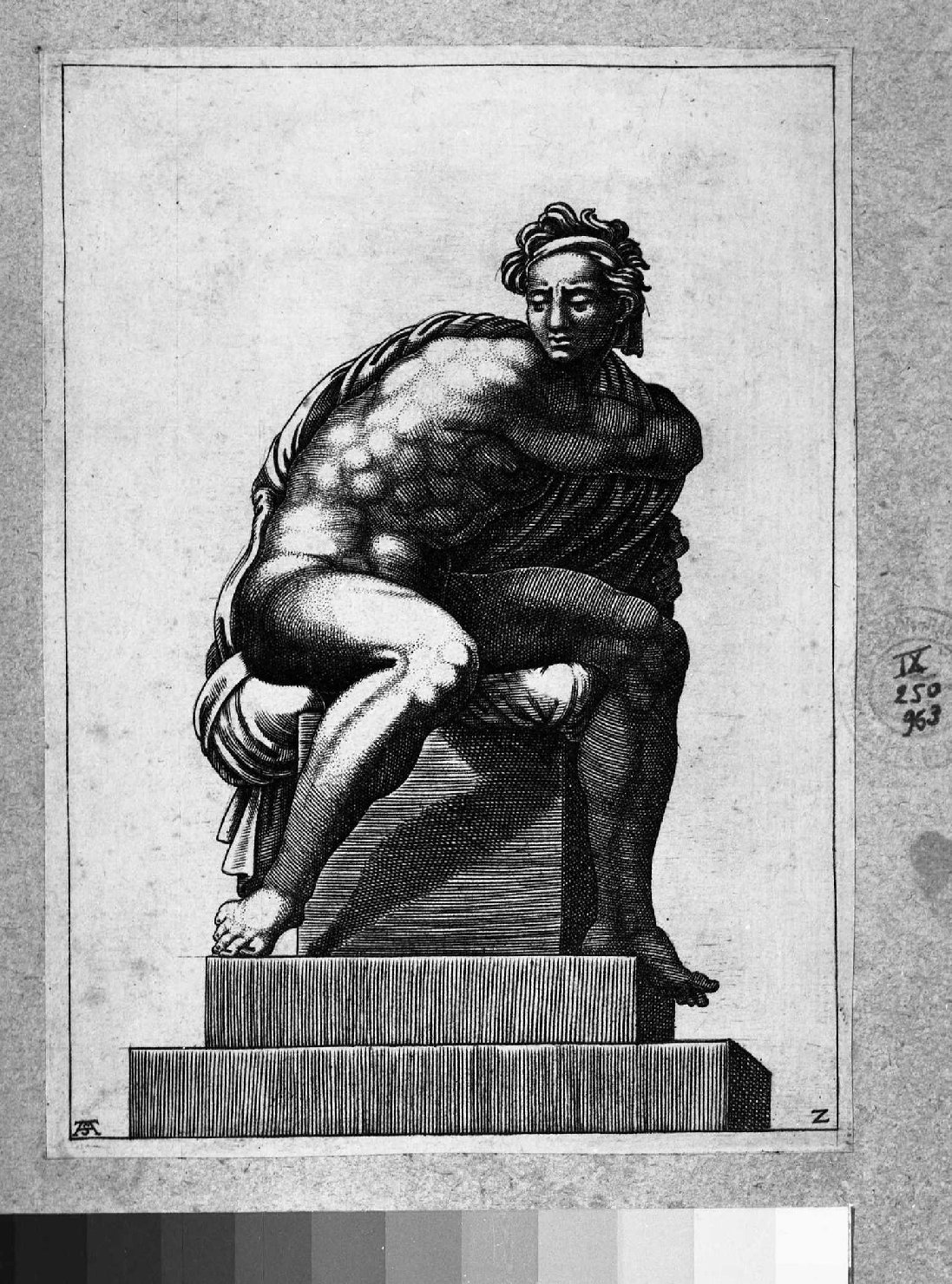 figura maschile nuda (stampa) di Scultori Adamo, Buonarroti Michelangelo (sec. XVI)