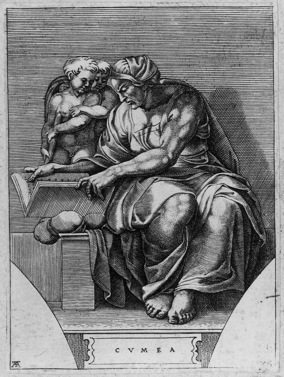 Sibilla Cumana (stampa smarginata) di Scultori Adamo, Buonarroti Michelangelo (sec. XVI)