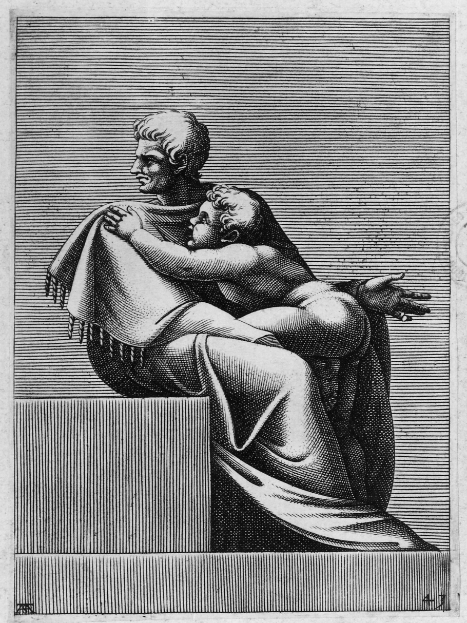 Ozia e Iaconia (stampa smarginata) di Scultori Adamo, Buonarroti Michelangelo (sec. XVI)