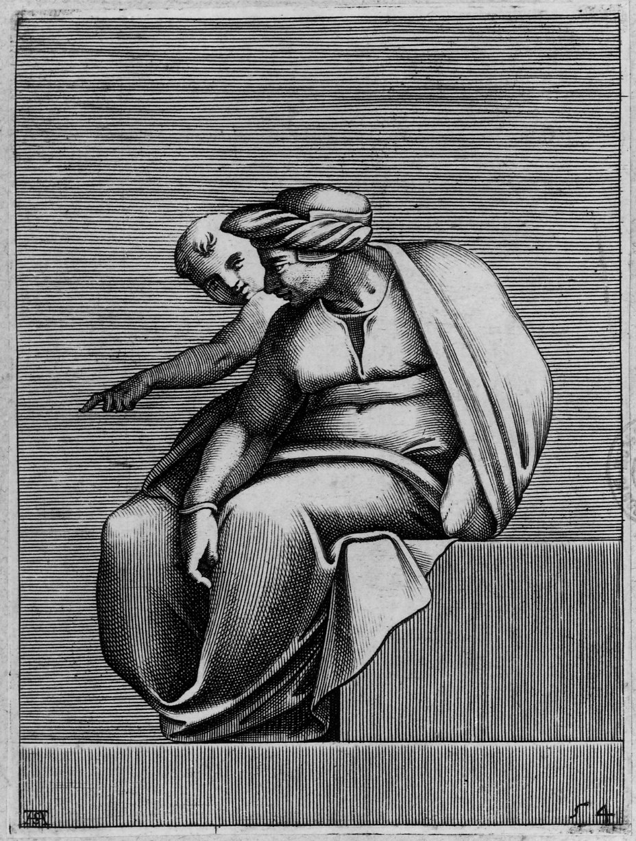 Joatham e Achaz (stampa smarginata) di Scultori Adamo, Buonarroti Michelangelo (sec. XVI)