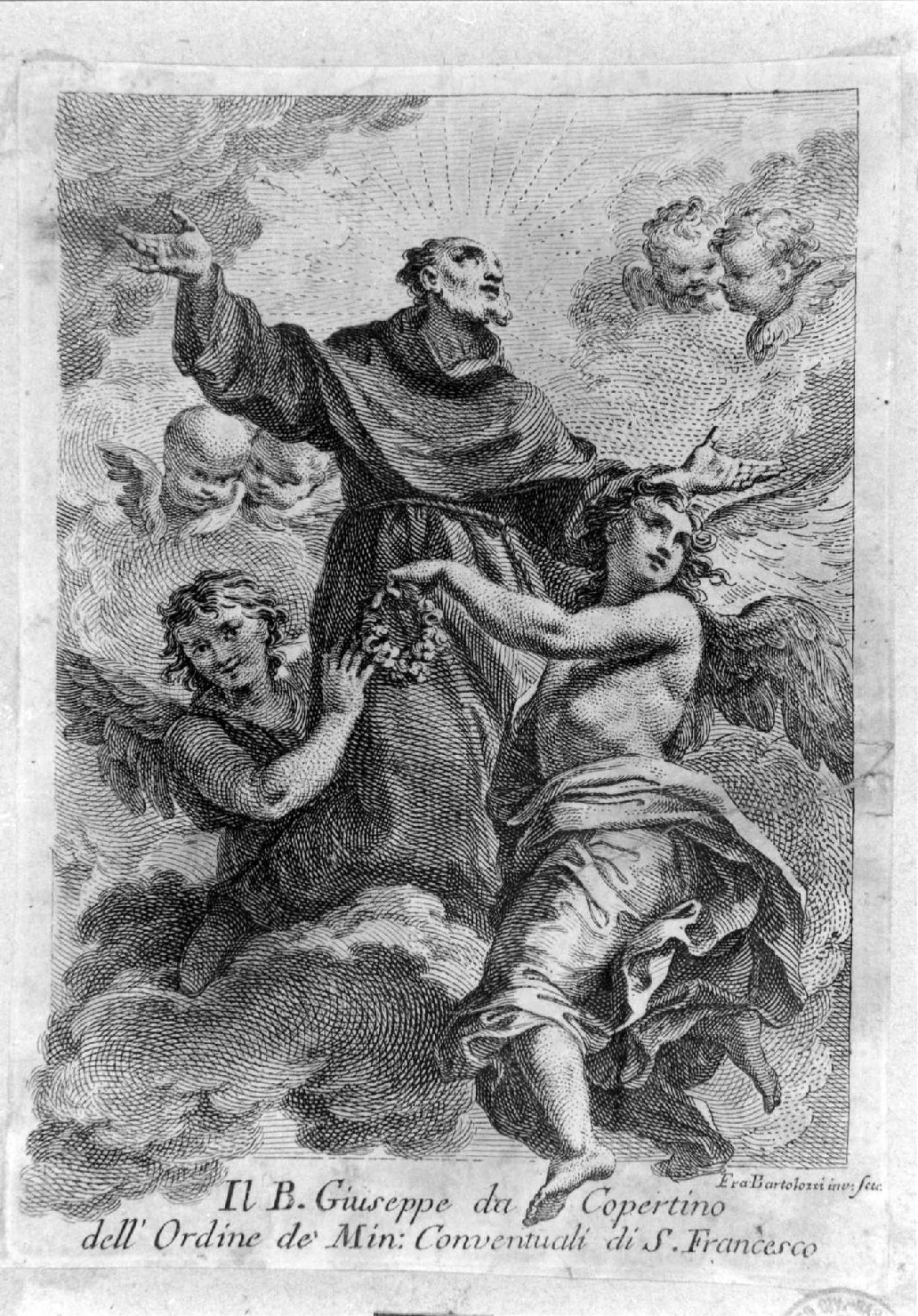 San Giuseppe da Copertino (stampa) di Bartolozzi Francesco (prima metà sec. XVIII)