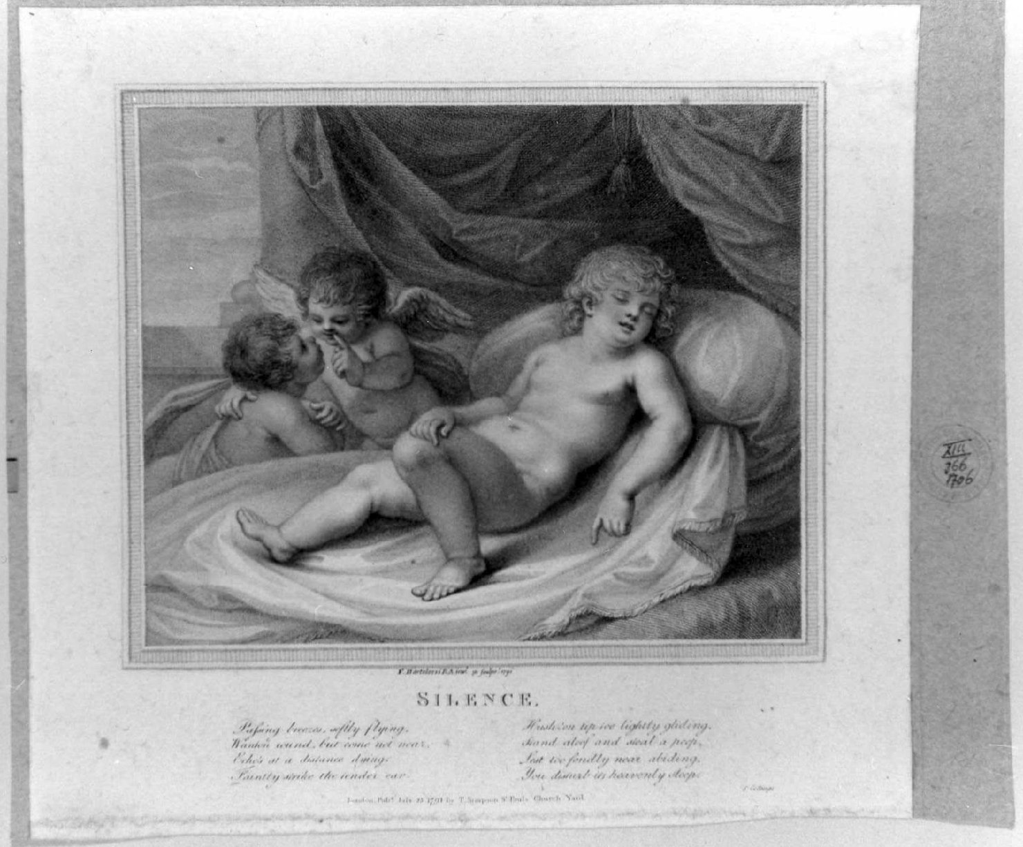 Silenzio (stampa smarginata, serie) di Bartolozzi Francesco (sec. XVIII)