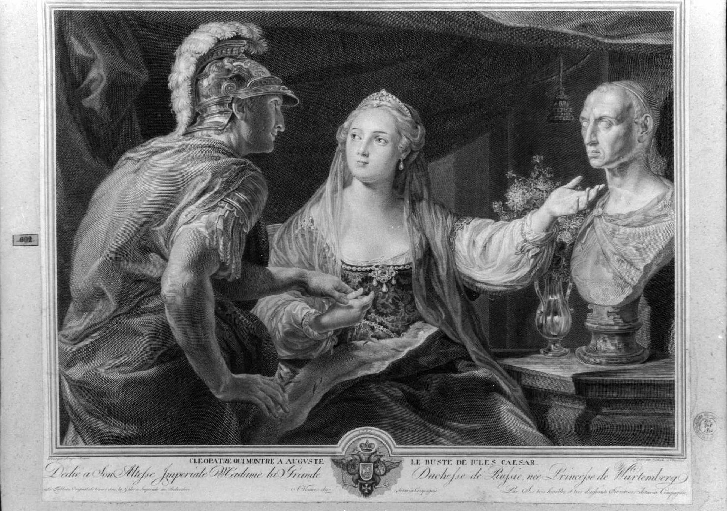 Cleopatra davanti ad Augusto vincitore (stampa smarginata) di Marck Quirin, Batoni Pompeo Girolamo (sec. XVIII)