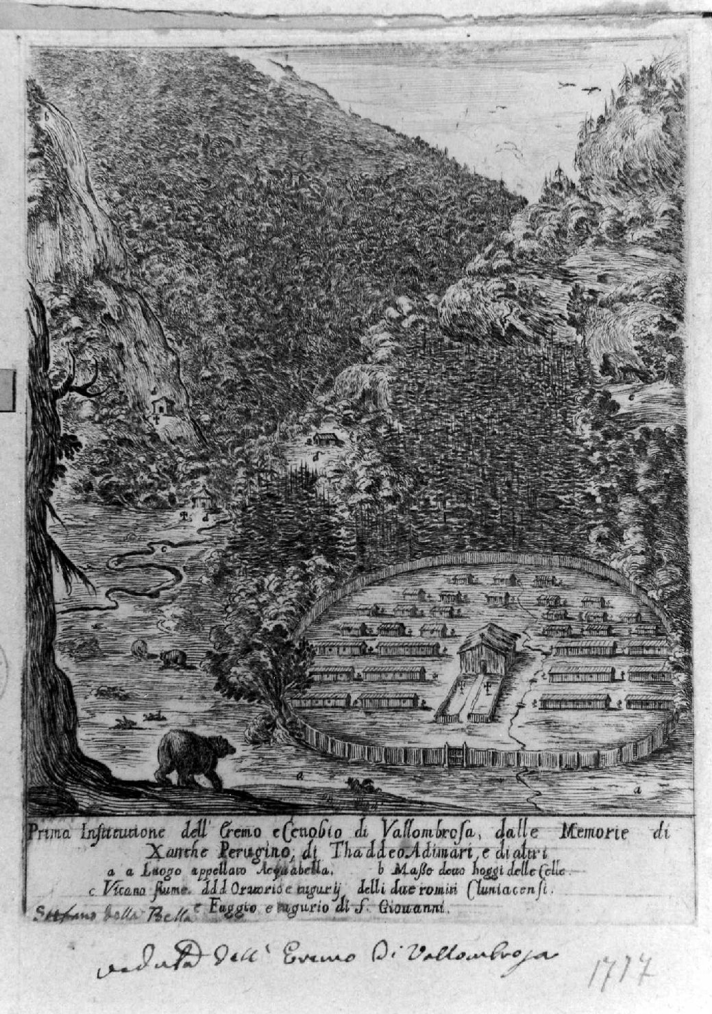 eremo di Vallombrosa (stampa smarginata) di Della Bella Stefano (sec. XVII)