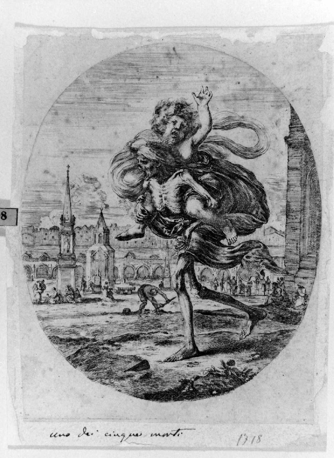 Morte rapisce un bambino (stampa smarginata) di Della Bella Stefano (sec. XVII)