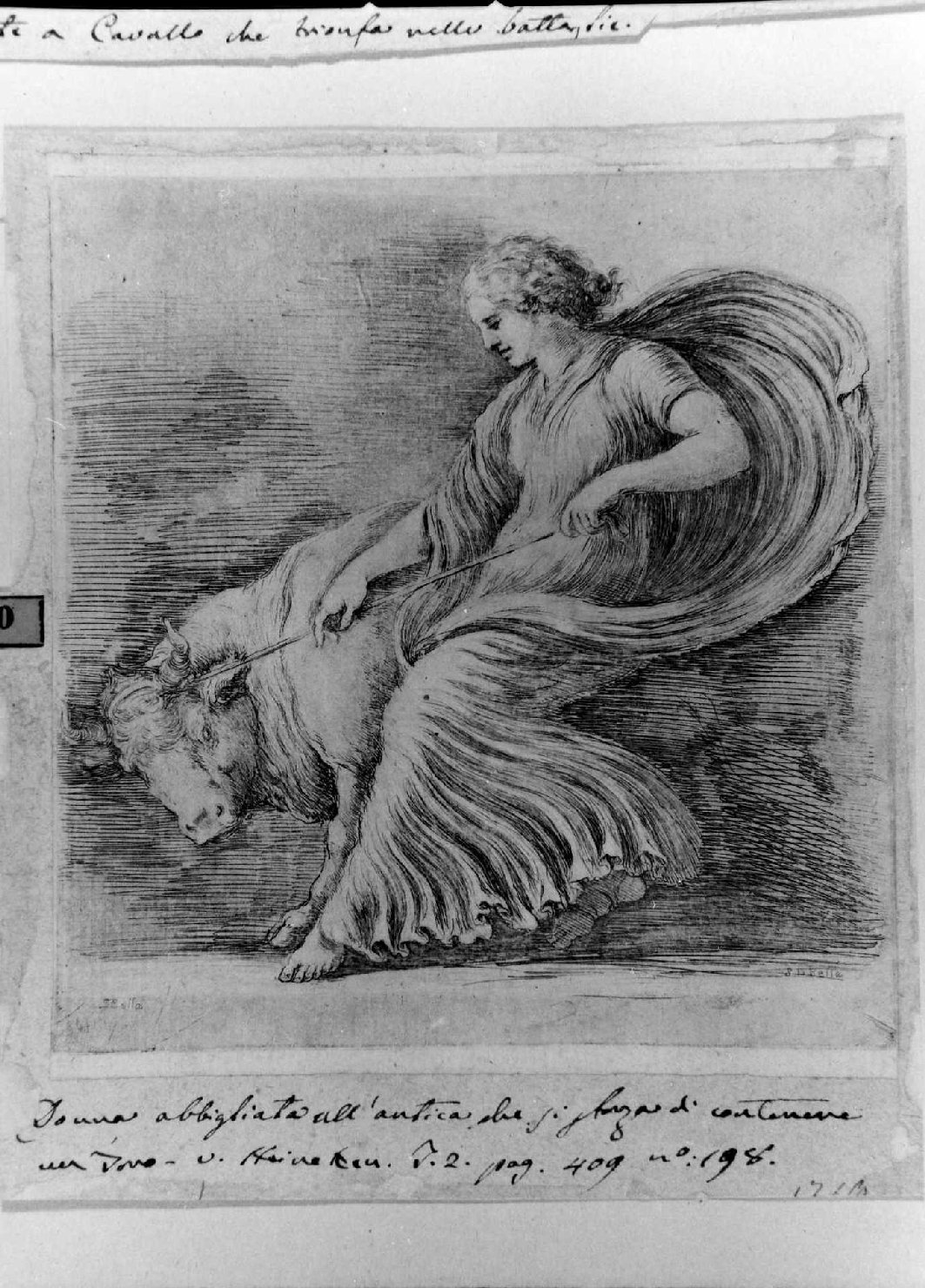 figura femminile con toro (stampa) di Della Bella Stefano (metà sec. XVII)