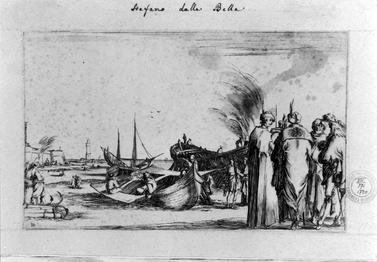 paesaggio con porto (stampa smarginata, serie) di Della Bella Stefano (sec. XVII)