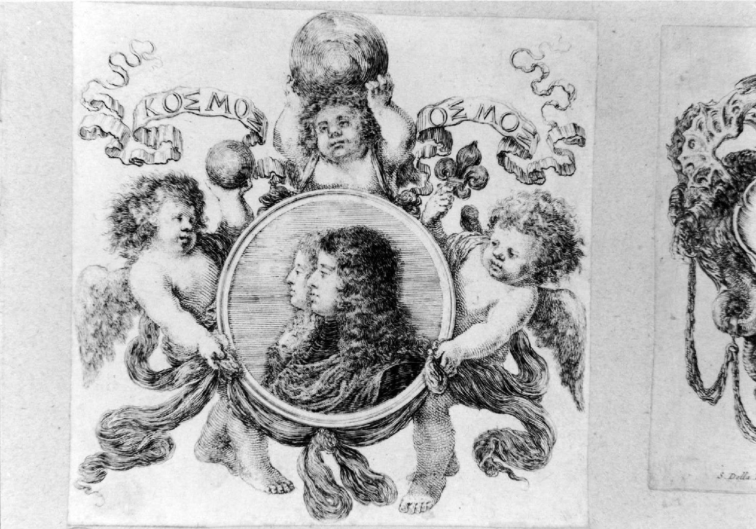 ritratto di Cosimo III e Margherita Luisa d'Orleans (stampa smarginata) di Della Bella Stefano (sec. XVII)