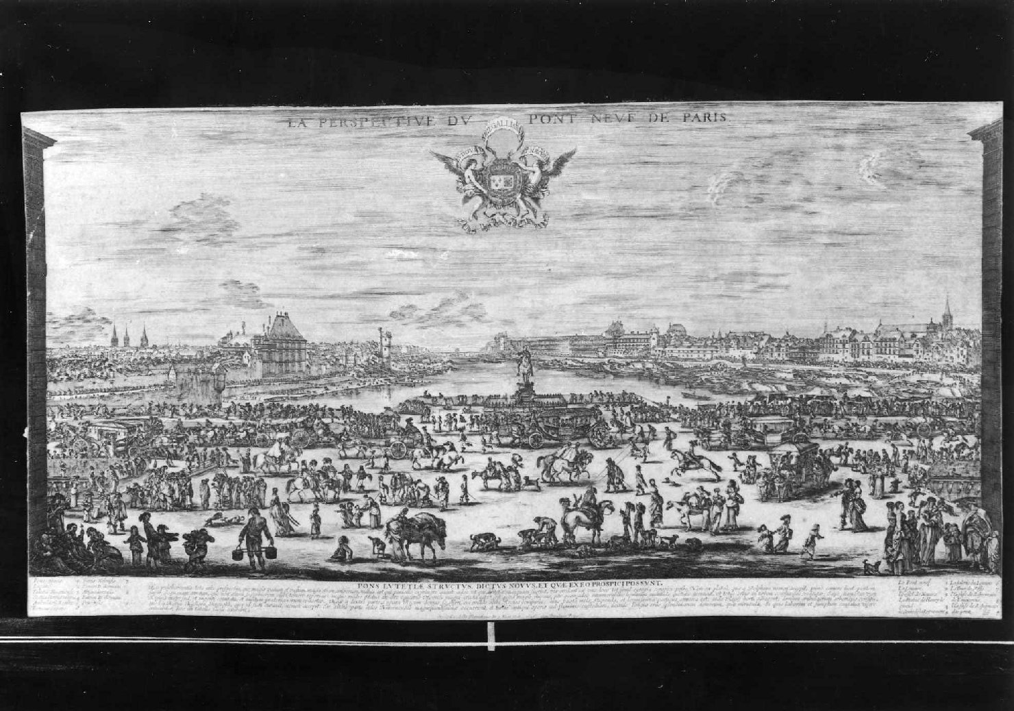 veduta prospettica di ponte Nuovo a Parigi (stampa smarginata) di Della Bella Stefano (sec. XVII)