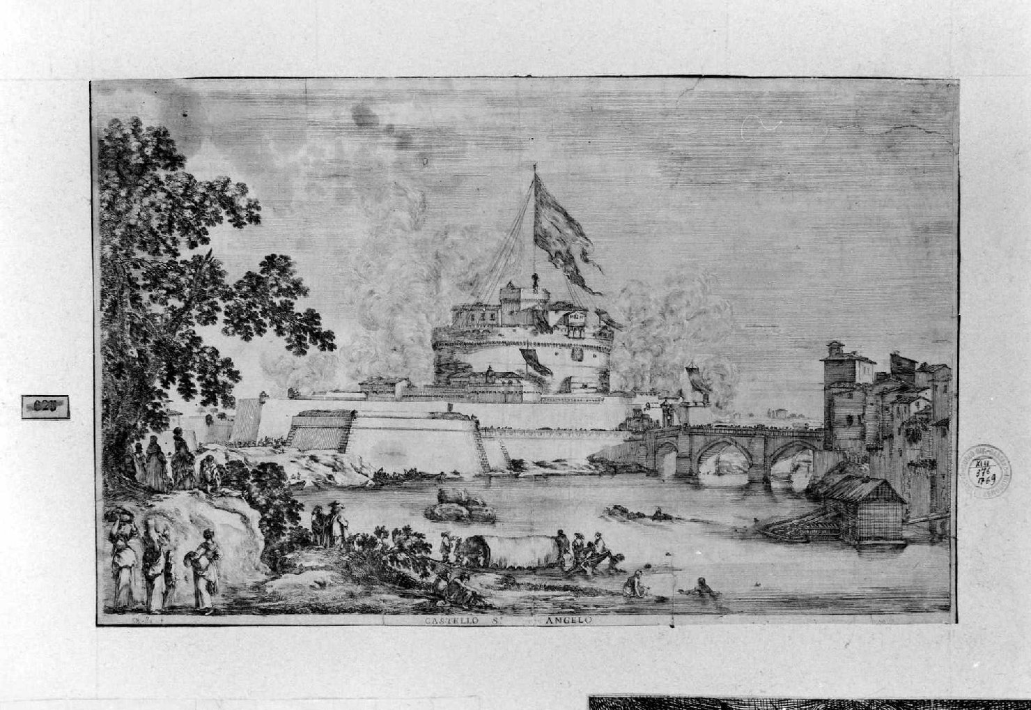 veduta di Castel Sant'Angelo a Roma (stampa smarginata) di Della Bella Stefano (sec. XVII)