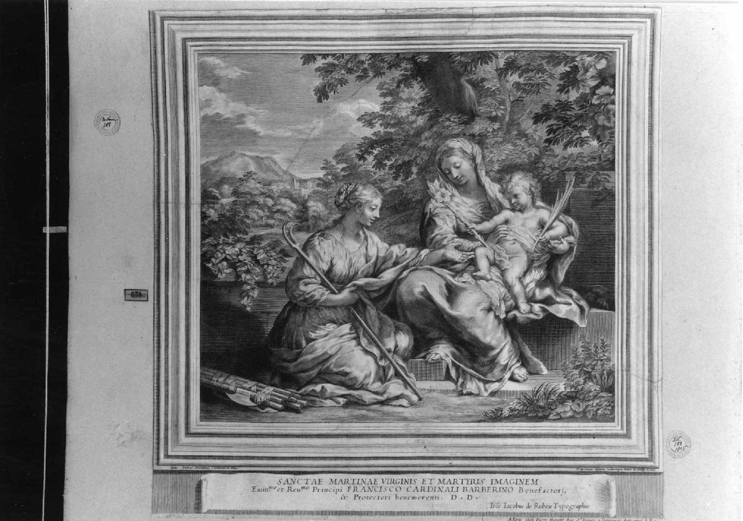 Madonna con Bambino e Santa Martina (stampa smarginata) di Spierre Francoise, Pietro da Cortona (sec. XVIII)